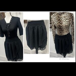 Fashion nova Leopard Print Bodysuit, and Iris bodysuit black color ,black skirt